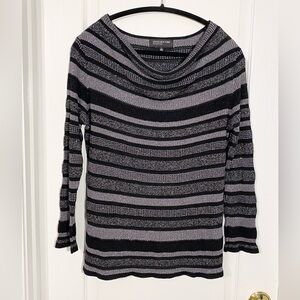 Jones New York Metallic Stripe Rib Knit Sweater L